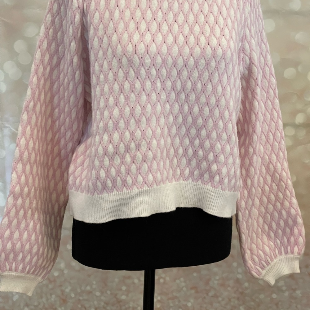 Pepin Pink and White Textured Crewneck Sweater - Picture 9 of 9